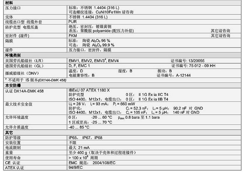 壓力變送傳感器技術參數(shù)DMK 458系列2